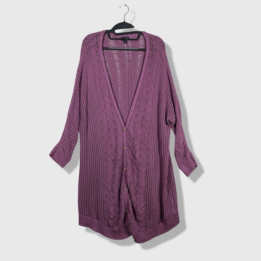 Torrid Cardigan Sweater Womens 2X Purple Open Stitch Boho Crochet Knit Longline